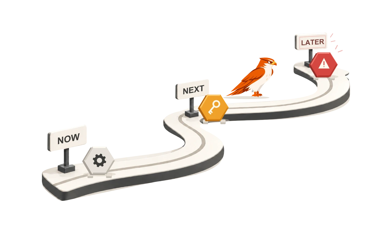 The eagle moves an urgent improvement to Now and lights the route through Next and Later.
