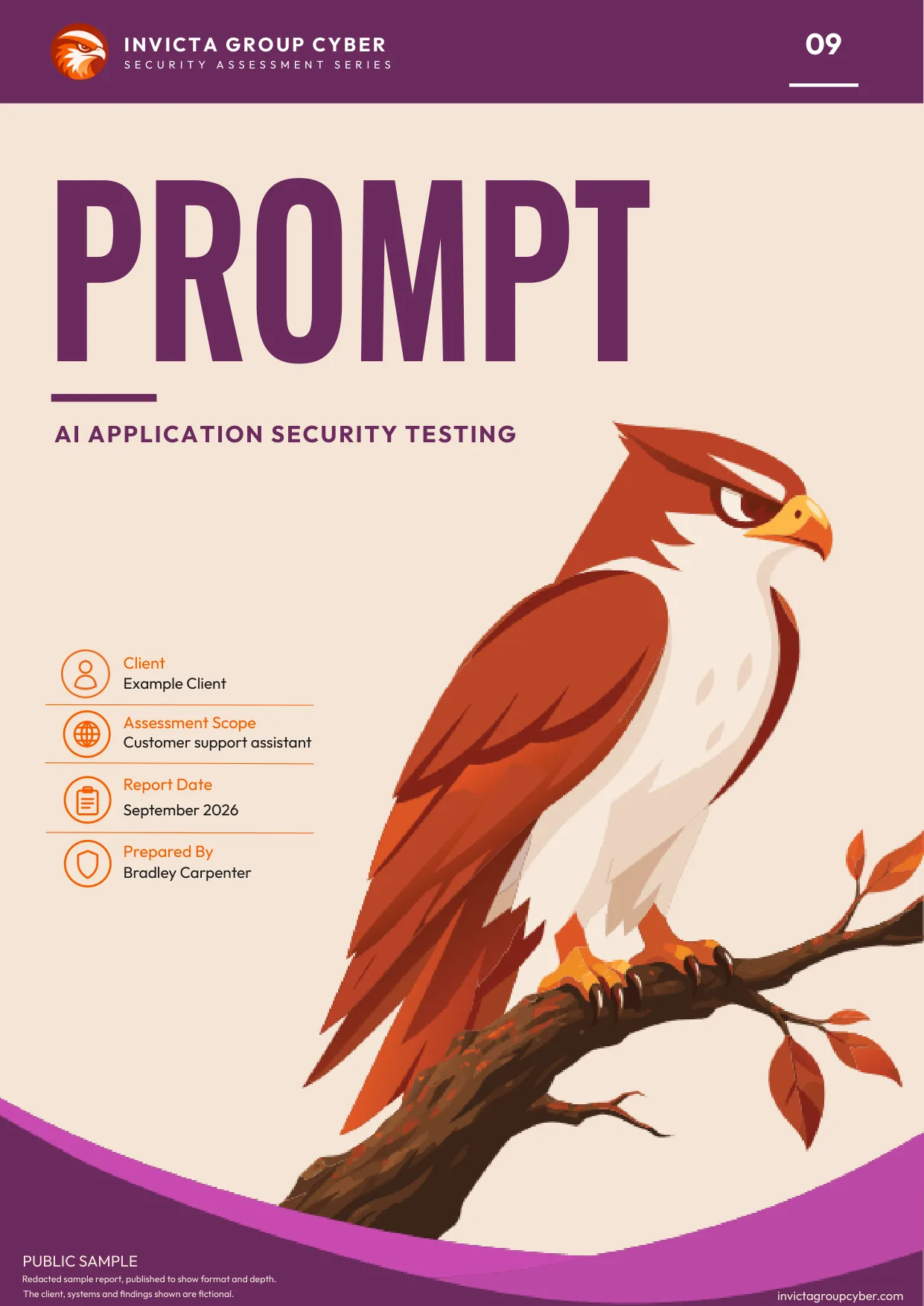 Sample AI Application Security Testing report cover: Prompt, number 09 in the assessment series